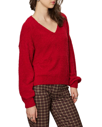 Teddy V Neck Sweater - Cherry Lacquer