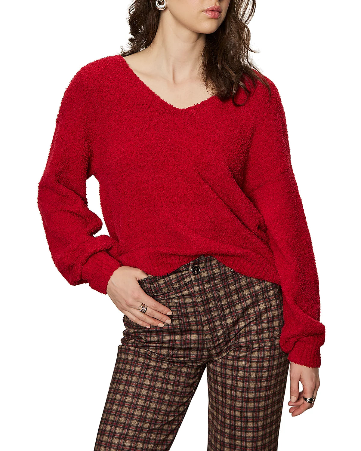 Teddy V Neck Sweater - Cherry Lacquer