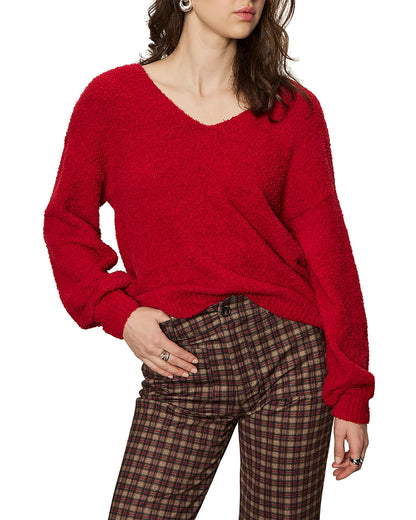 Teddy V Neck Sweater - Cherry Lacquer