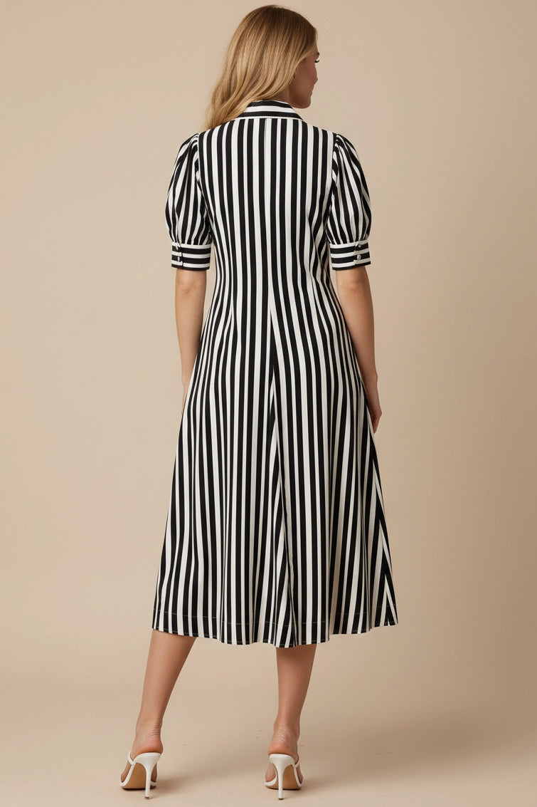 Vertical Striped Midi Dress - Black
