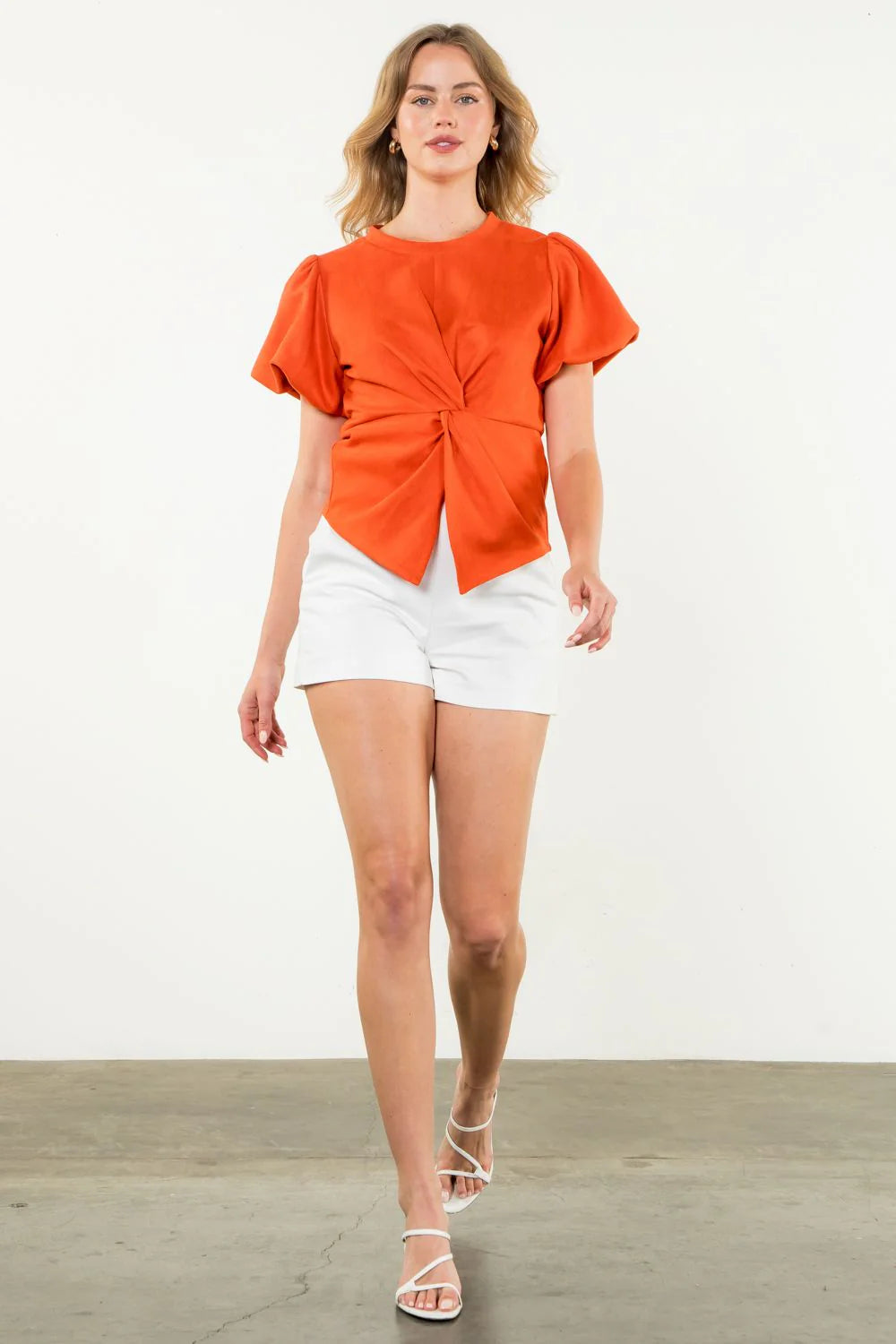 THML - Puff Sleeve Suede Top - Orange