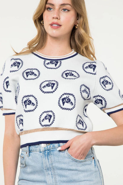 THML - Short Sleeve Embroidered Horse Top - White