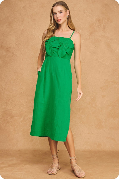 green floral applique dress 3D Appliqué Midi NOV2023 up back for adjustability Modern / Fashion Graduation Colour:LIGHT PINK