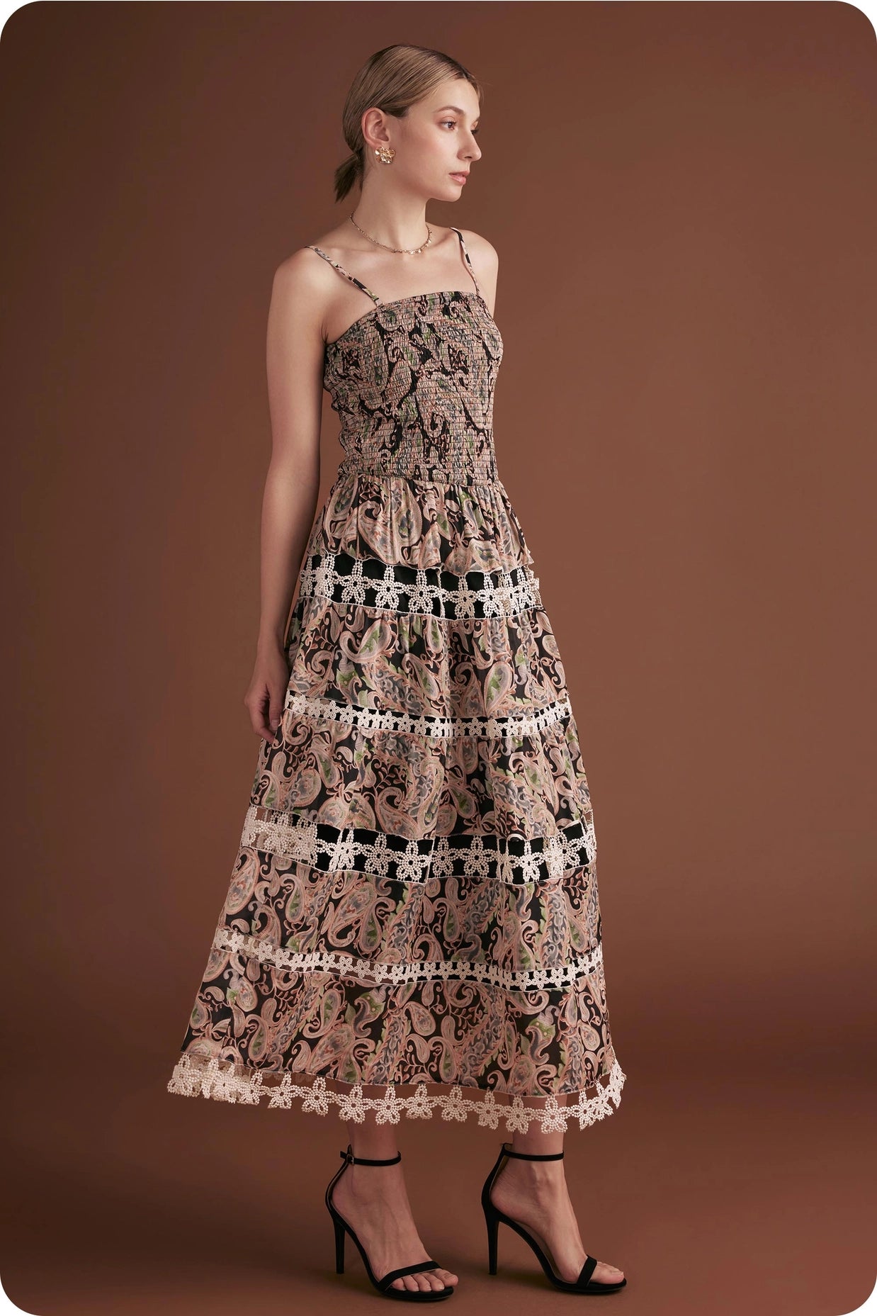 Posh Paisley Eyelet Lace Midi Dress - Black Multi