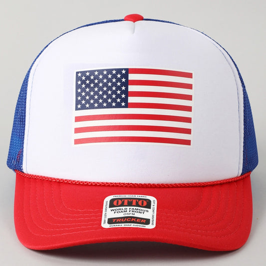 USA Flag High Quality Logo Print Foam Trucker Hat