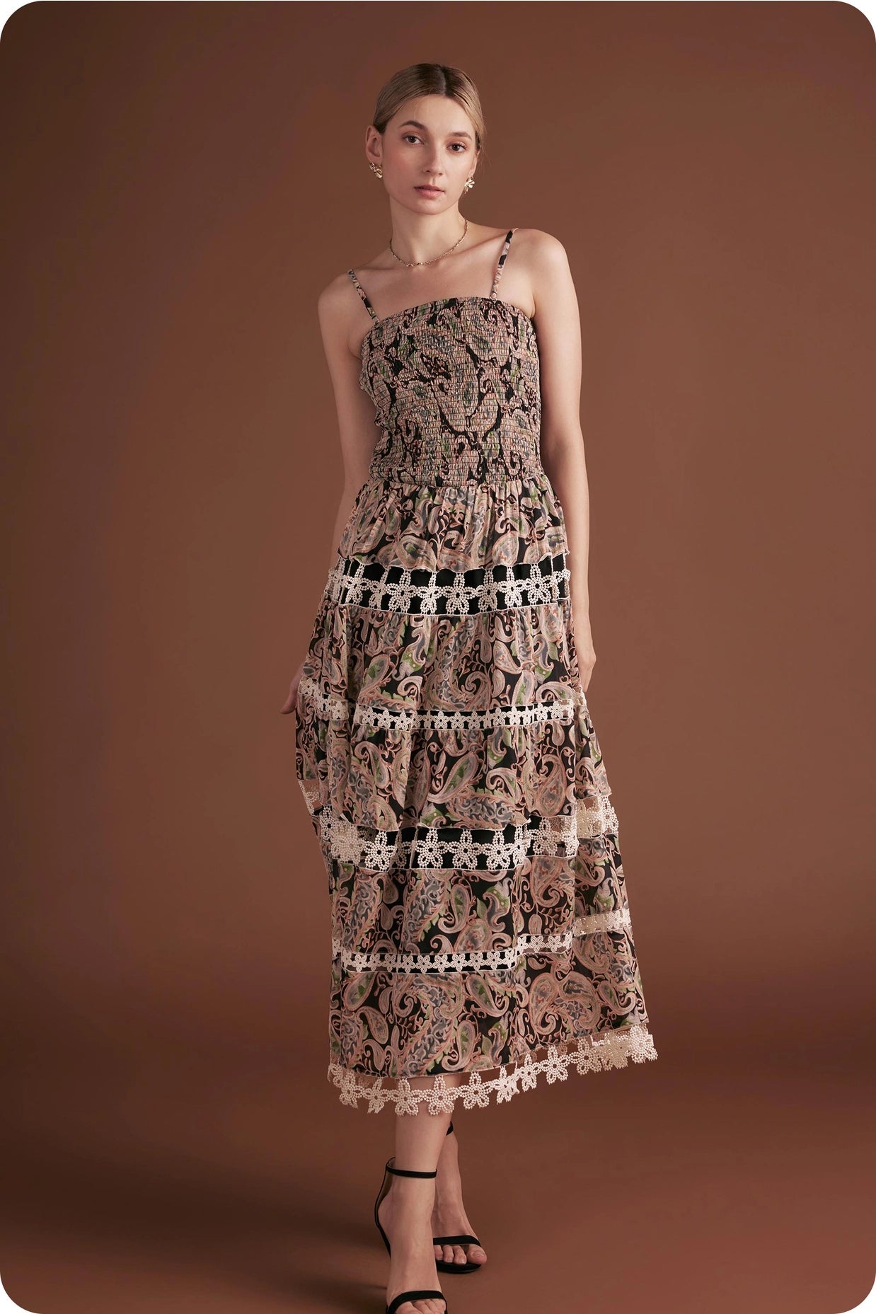 Posh Paisley Eyelet Lace Midi Dress - Black Multi