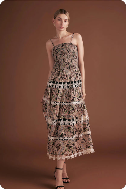 Posh Paisley Eyelet Lace Midi Dress - Black Multi