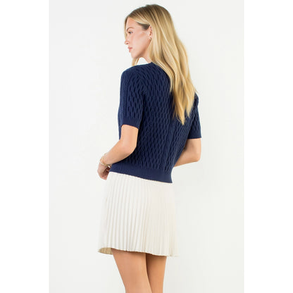 Short Sleeve Button Knit Top - Navy