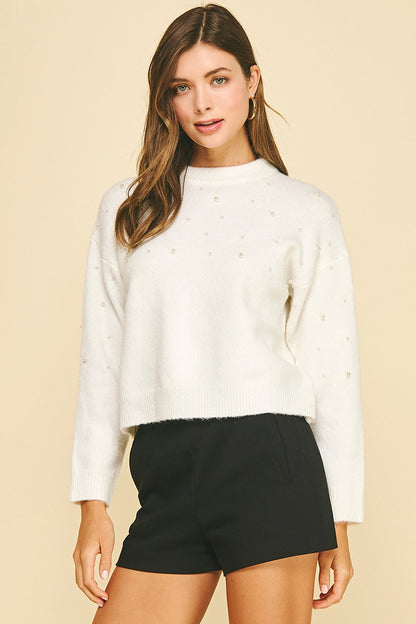 Pearl Embroidered Knit Sweater - Ivory