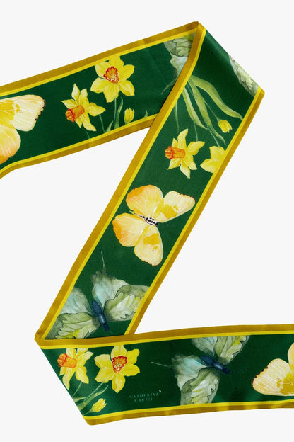 Green and Yellow Silk Ribbon Scarf