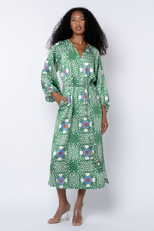 Jardin Geo Printed Midi Dress - Green - Spinout