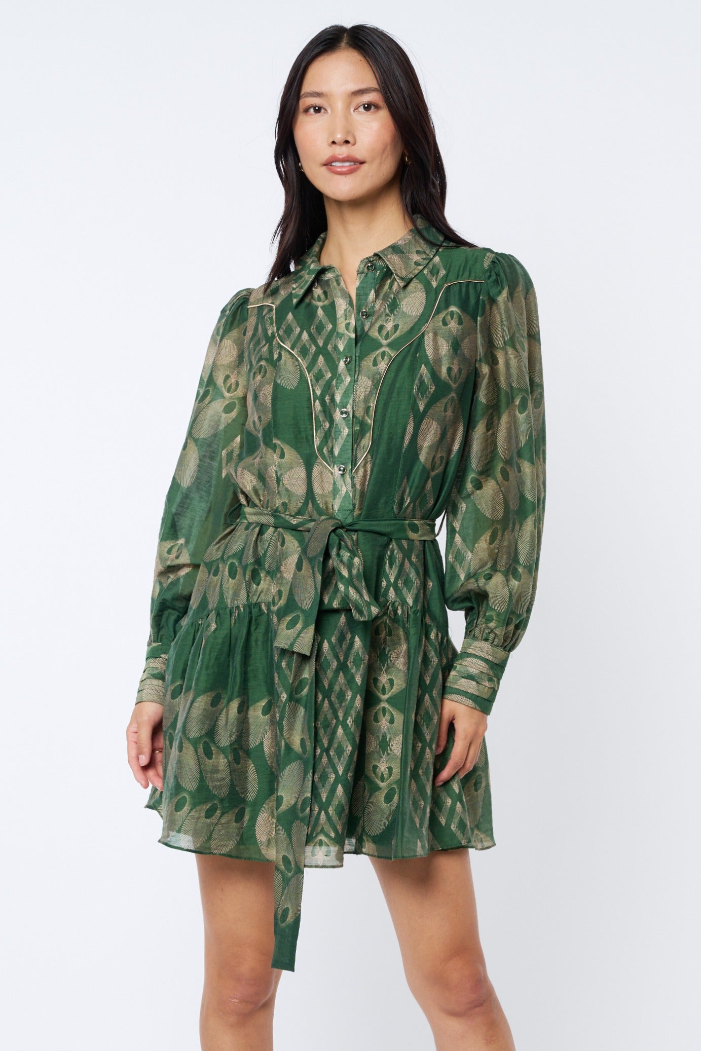 Abbott Printed Mini Shirt Dress - Green