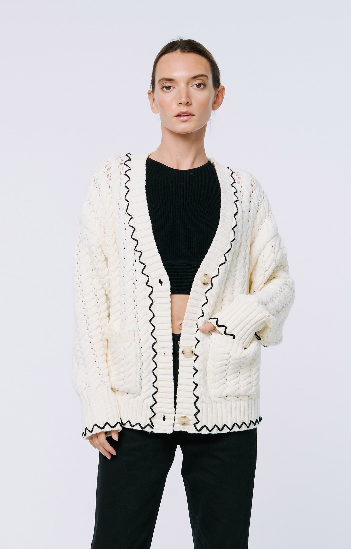 CIEBON - Joan Embroidered Cardigan Sweater - Cream