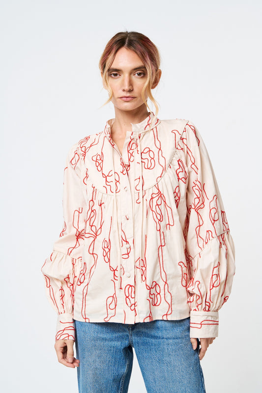 CIEBON - Calla Abstract EMB Shirt - Red Multi