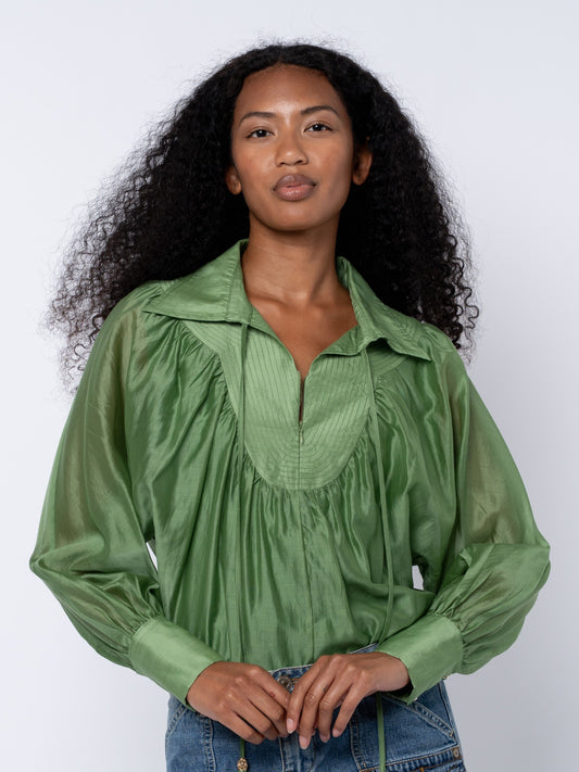 Georgina Blouse with Top Stitches - Ivy Green