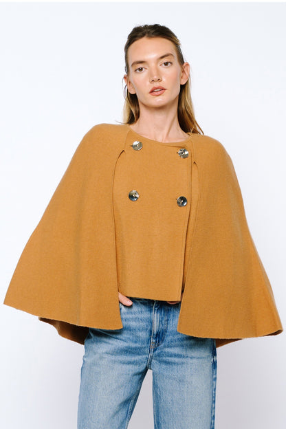Fanny Double Breasted Poncho Jacket - Brown