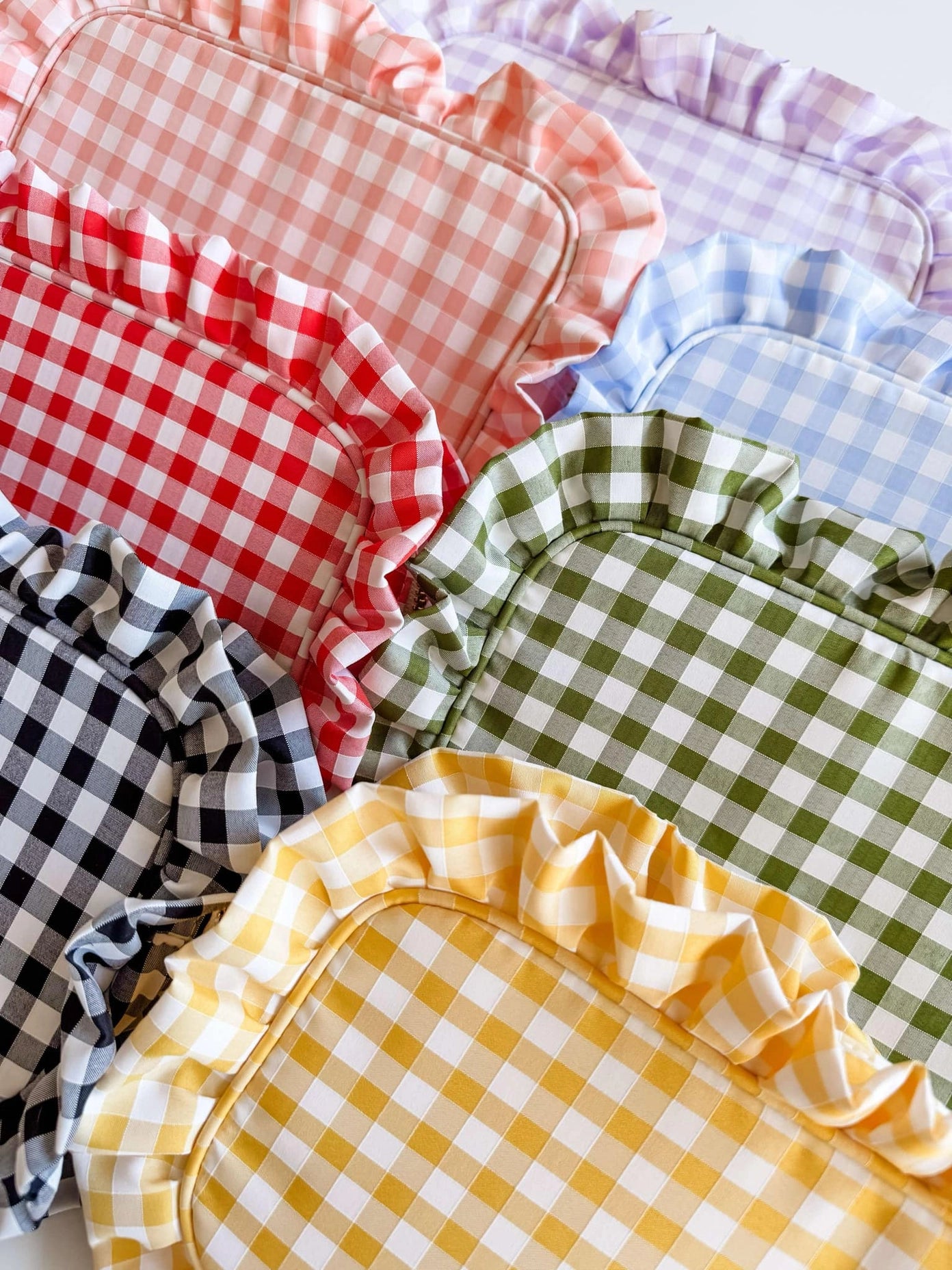 Gingham Ruffle Zipper Pouch Embroidery Friendly Cosmetic Bag - Red - Spinout