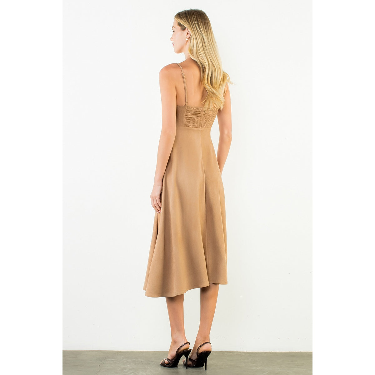 Suede Strapped Dress - Camel