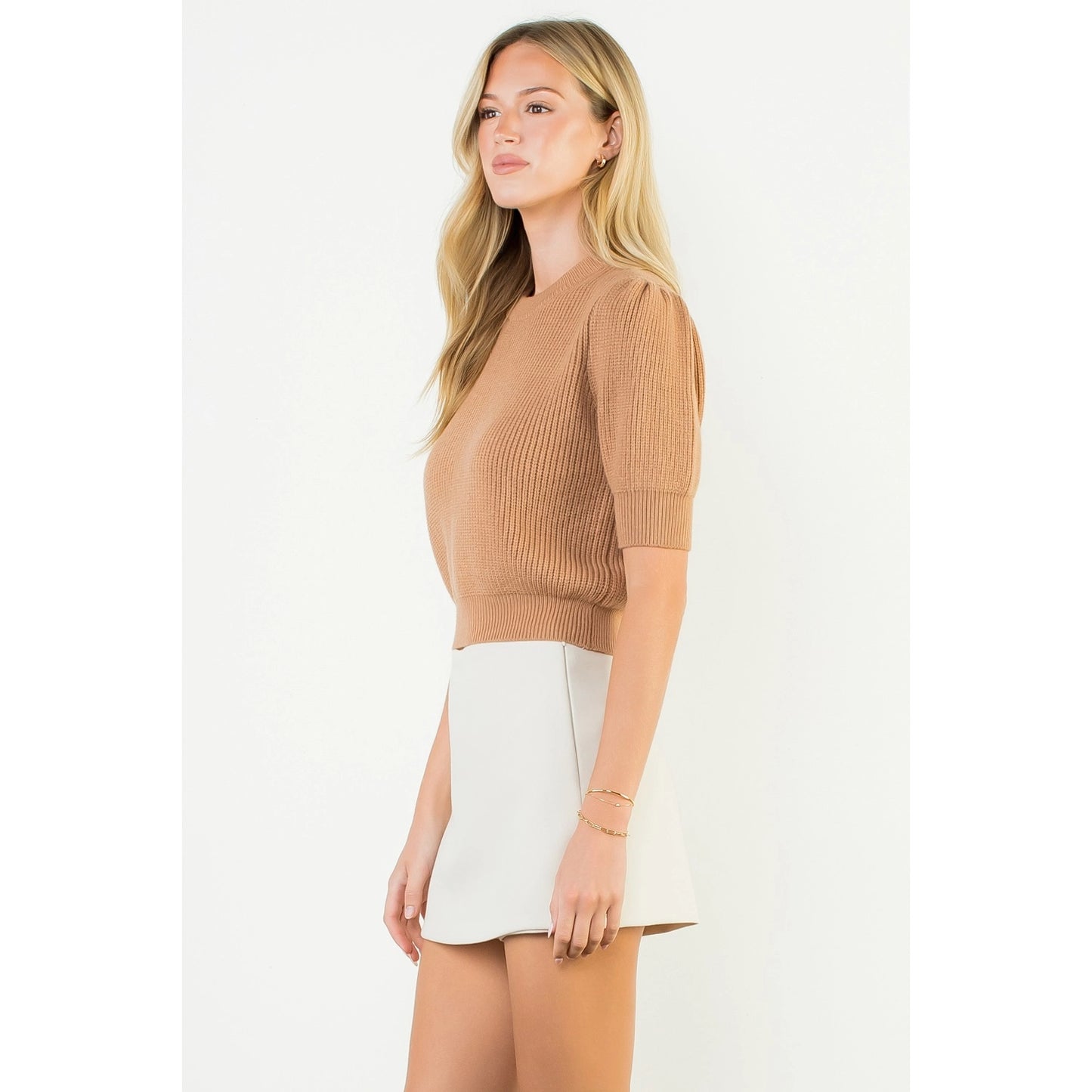 Short Sleeve Knit Top - Beige