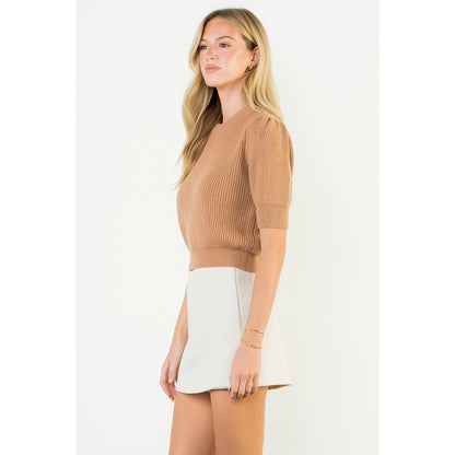 Short Sleeve Knit Top - Beige