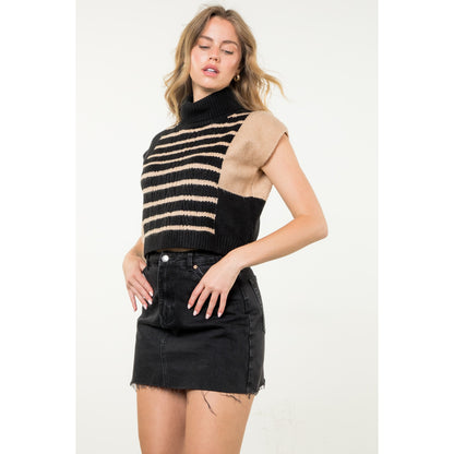 THML - Turtleneck Striped Knit Top - Black