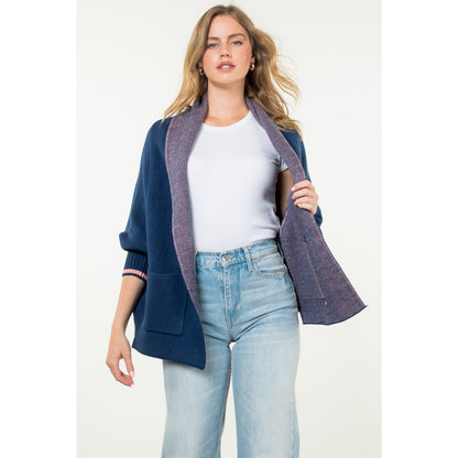 THML - Solid Knit Heart Cardigan - Navy