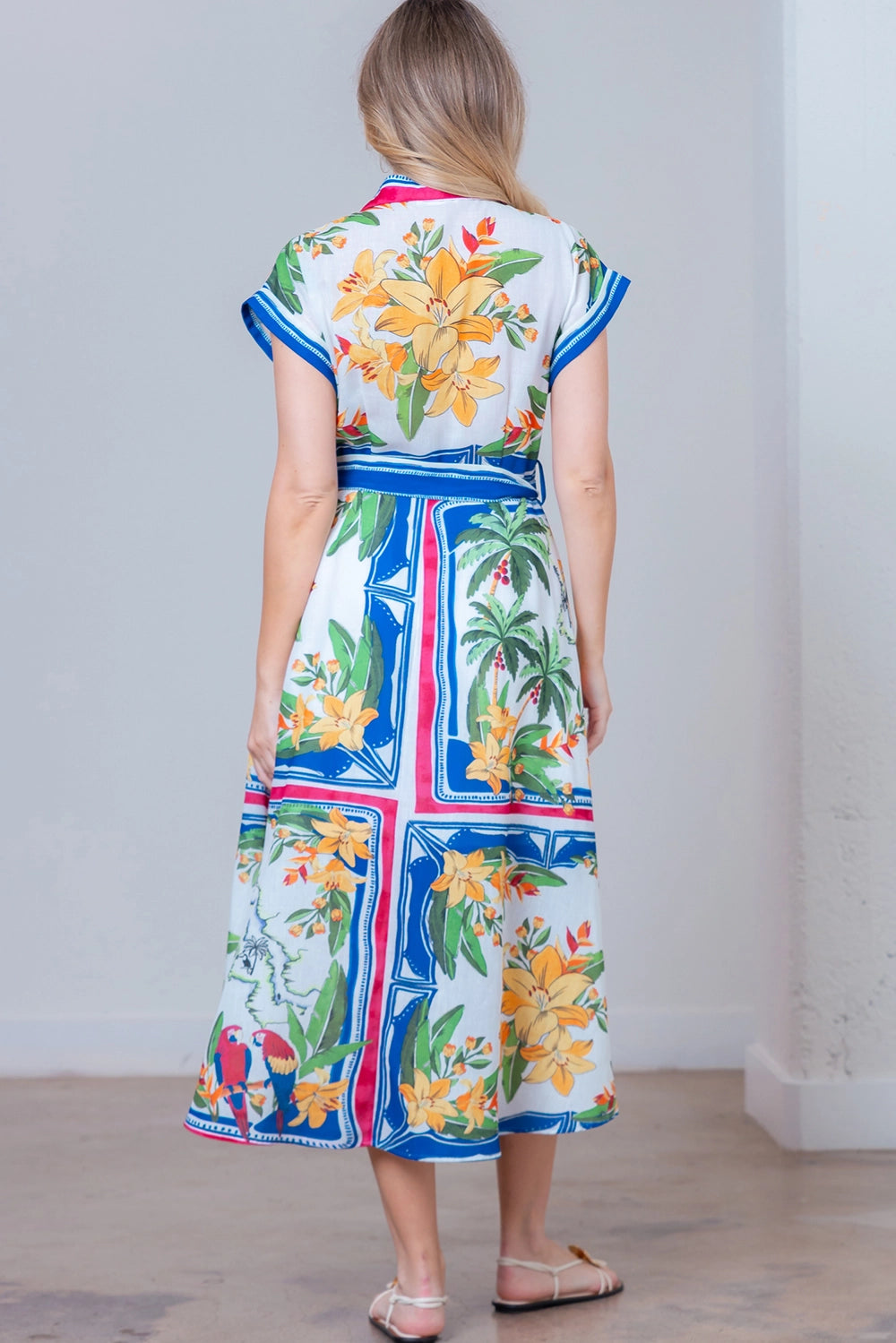 Button  Midi Dress - Ivory/Multi - Spinout