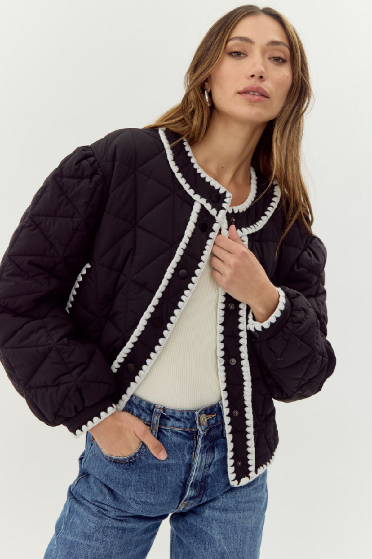 Greylin - Preston Quilted Contrast Stitched Jacket - Black