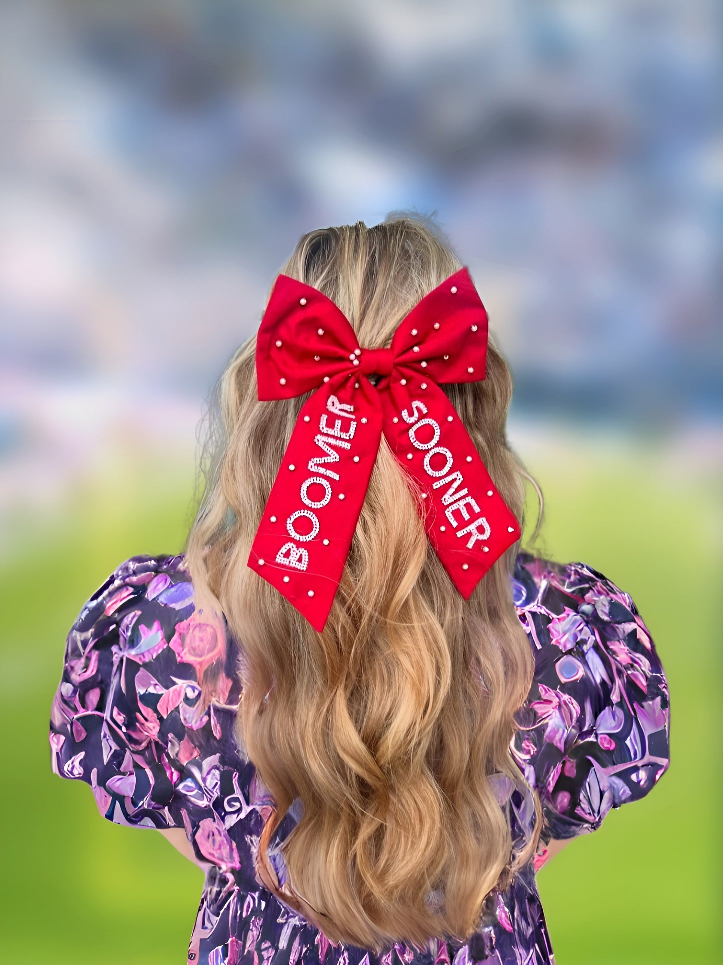 Beaded Hair Bow - University of Oklahoma