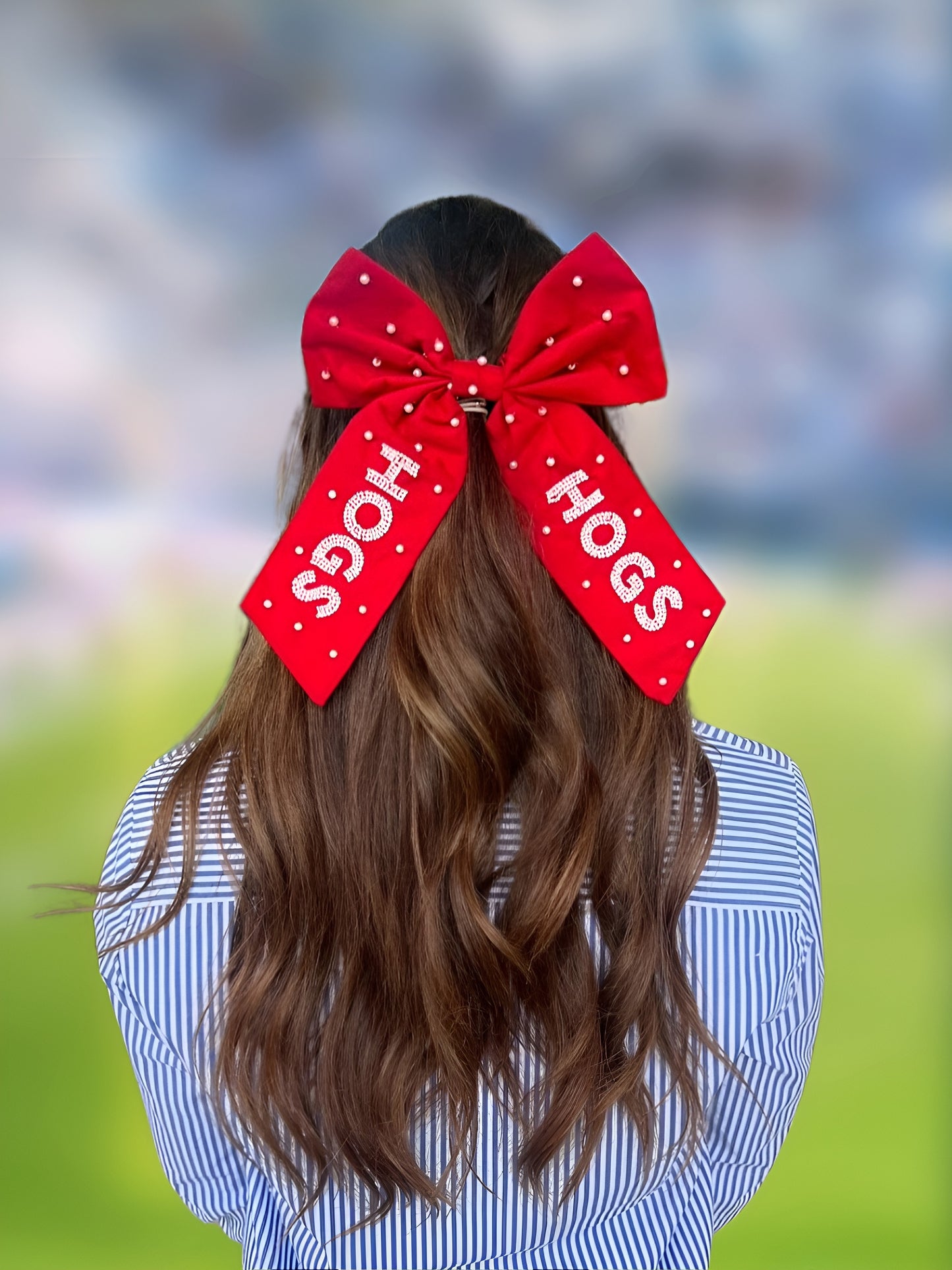 Beaded Hair Bow - University of Arkansas, Fayetteville