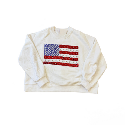 Queen of Sparkles - White Flower American Flag Sweatshirt