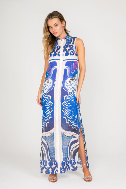 Lavender Brown - Jordan Dress - White/Blue Multi