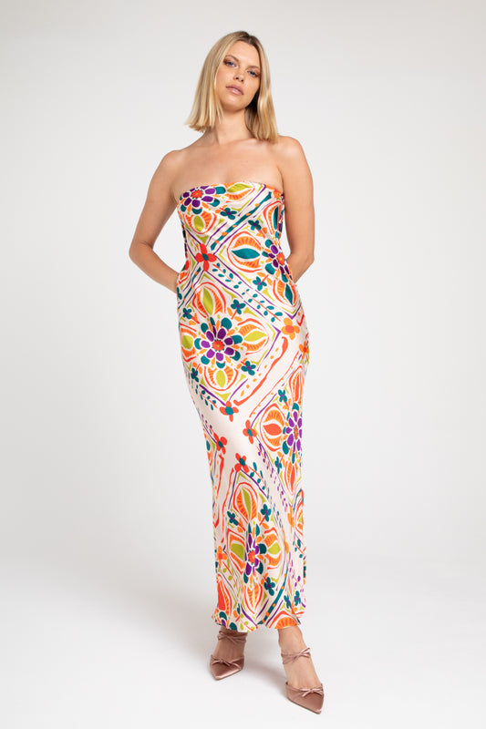 Lavender Brown - Talia Maxi Dress - Cream/Orange Multi