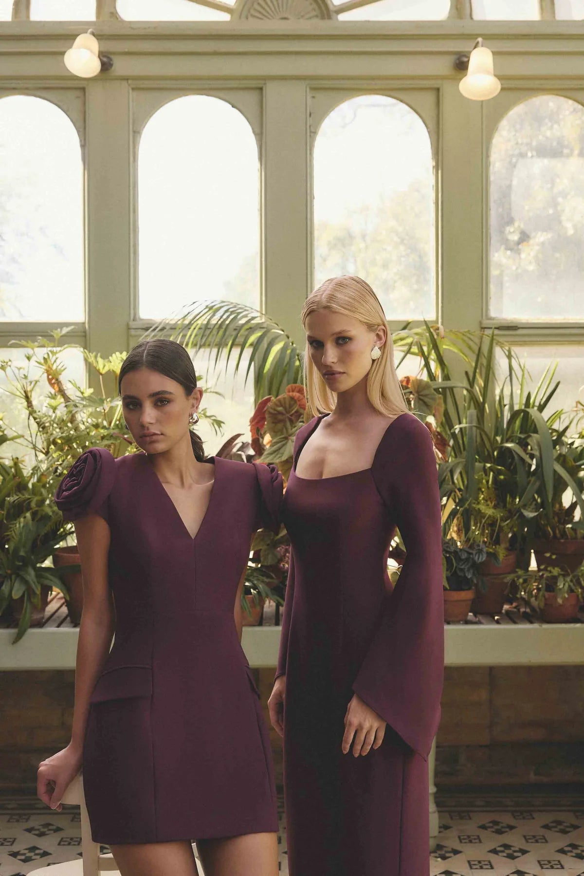 Theresa V-Neck Mini Dress in Burgundy