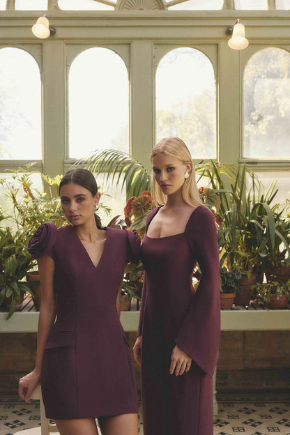 Theresa V-Neck Mini Dress in Burgundy