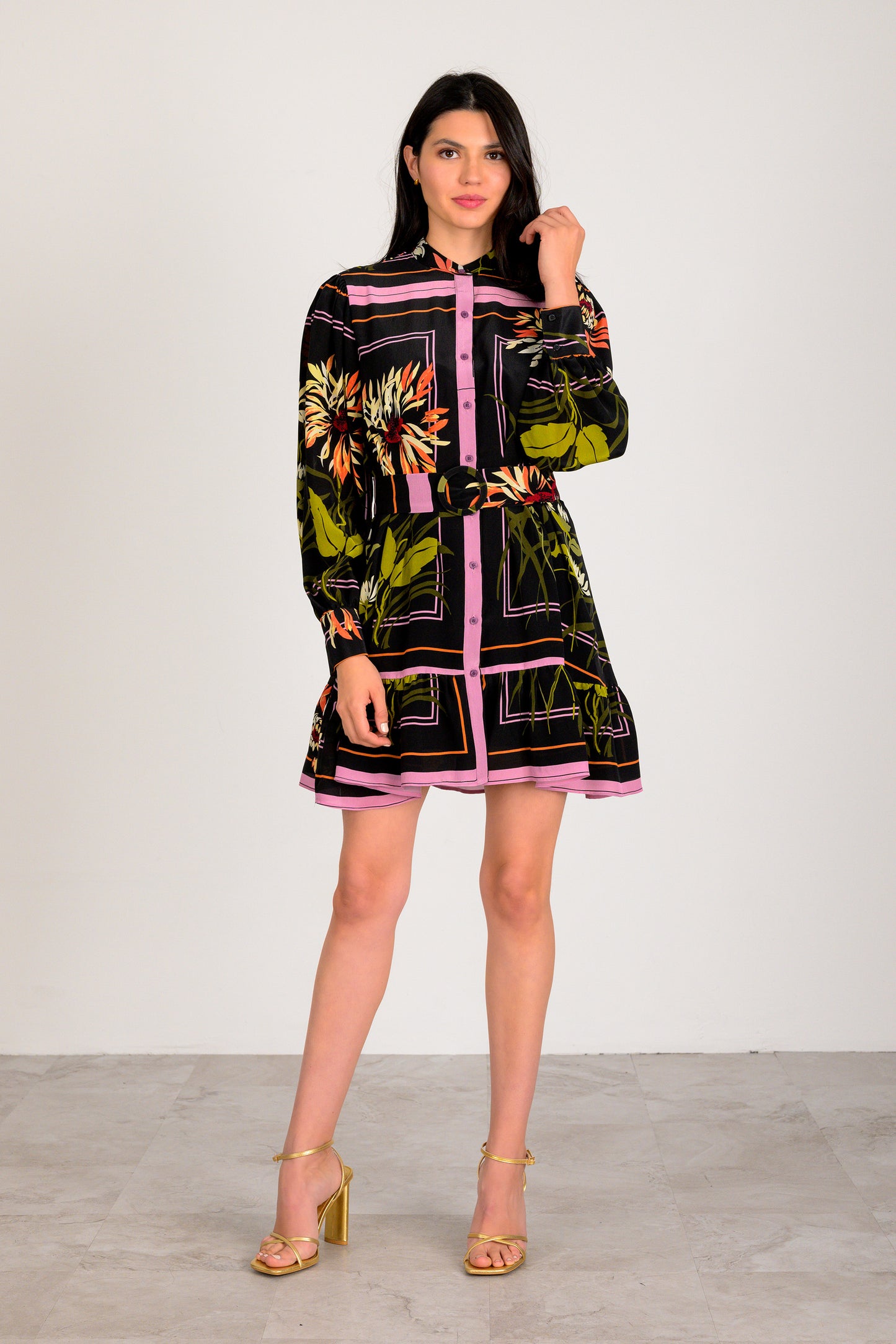 Elizabeth Mini Dress - Black/Pink Multi