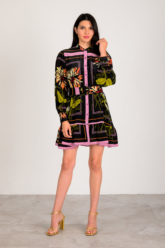 Elizabeth Mini Dress - Black/Pink Multi