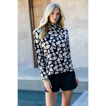 Mock Neck Pattern Detailed Sweater - Black