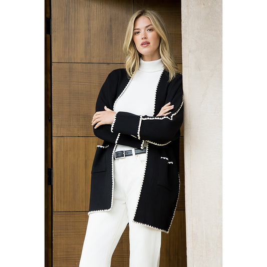 Long Sleeve Midi Cardigan - Black