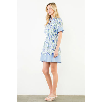 Short Sleeve Button Down Floral Pattern Dress - White
