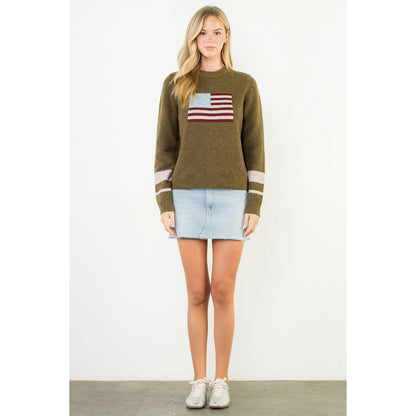 Knit Flag Detailed Sweater - Olive