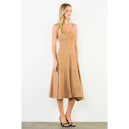 Suede Strapped Dress - Camel