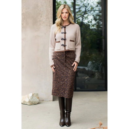 Toggle Button Knit Cardigan - Brown
