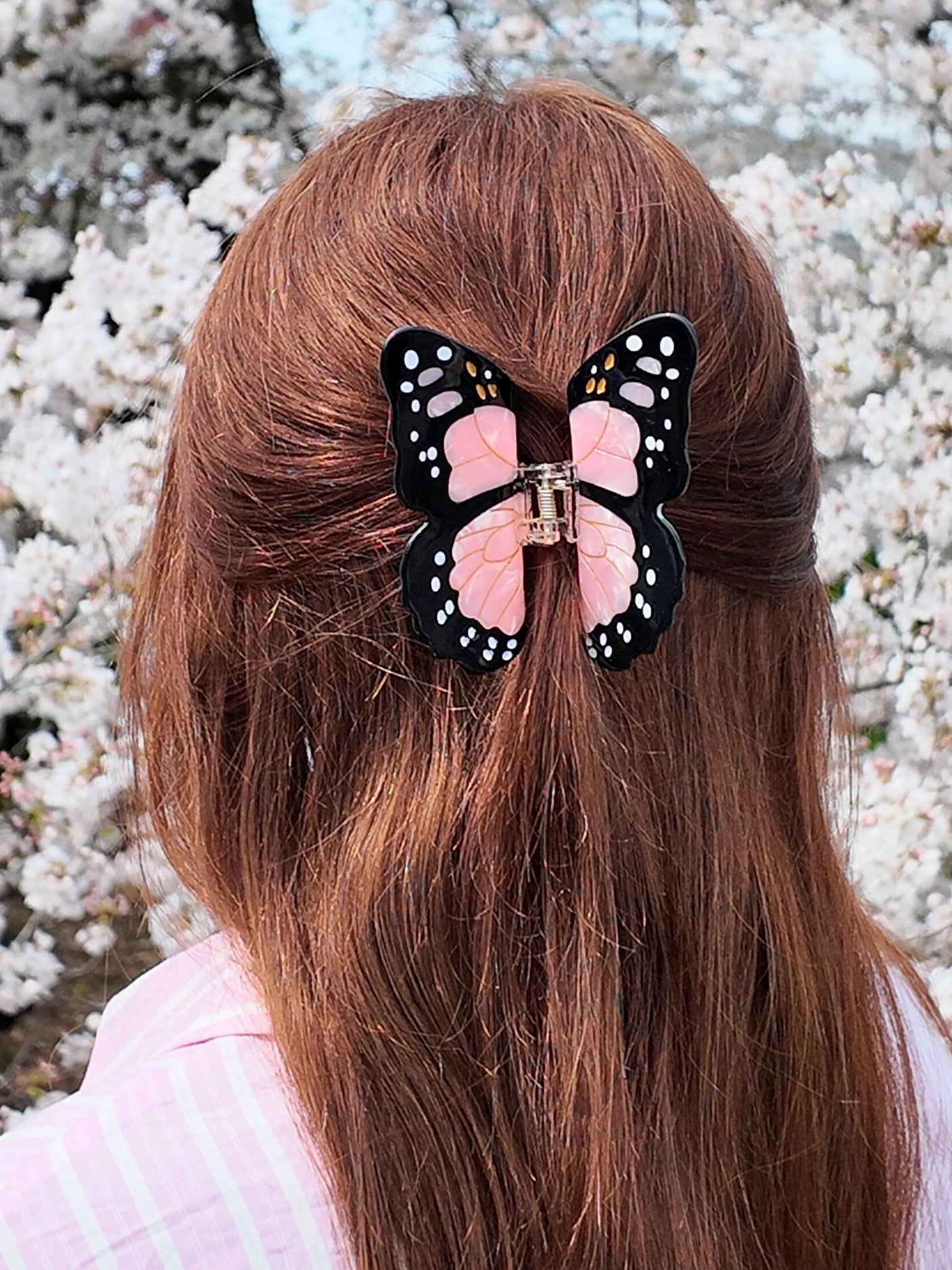 Hand-Painted Monarch Butterfly Claw Hair Clip | Eco-Friendly | Pink