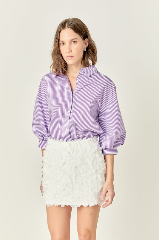 English Factory - Striped Balloon Sleeve Shirt - Lavender