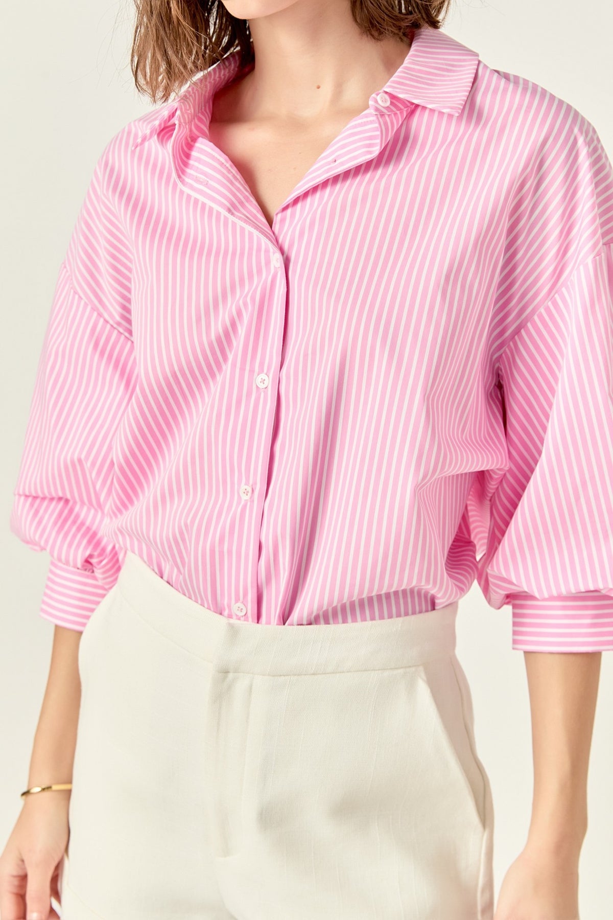 English Factory - Striped Balloon Sleeve Shirt - Pink