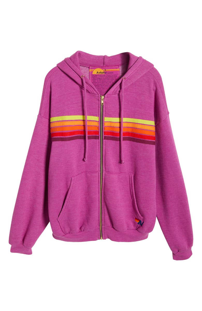 Aviator Nation - 5 Stripe Relaxed Zip Hoodie - Magenta/Orange Yellow