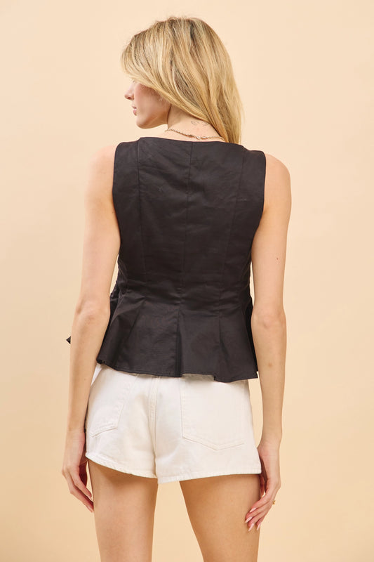 Gameday Boat Neckline Fit and Flare Sleeveless Top - Black