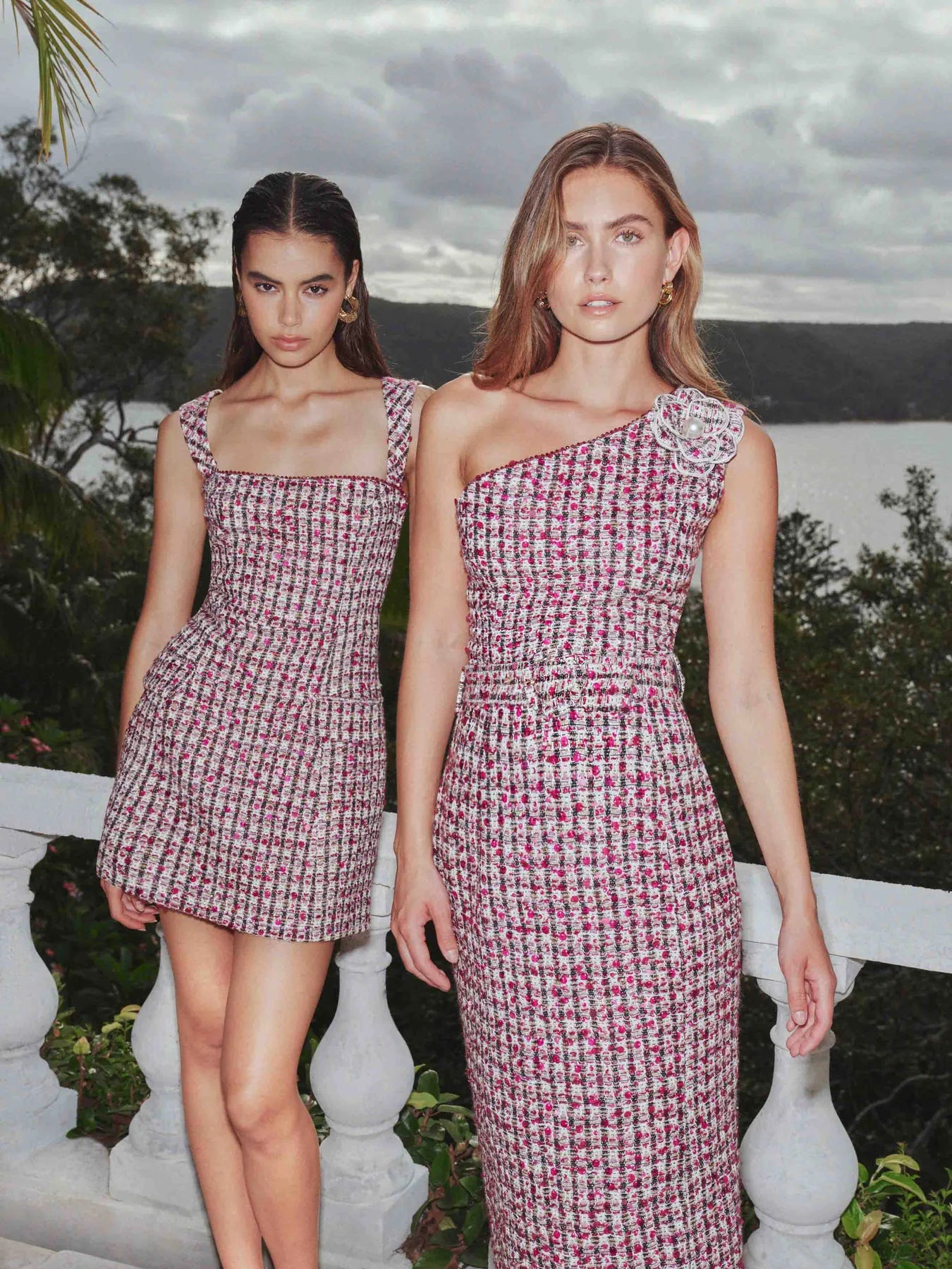 Bianca Tweed Mini Dress in Red