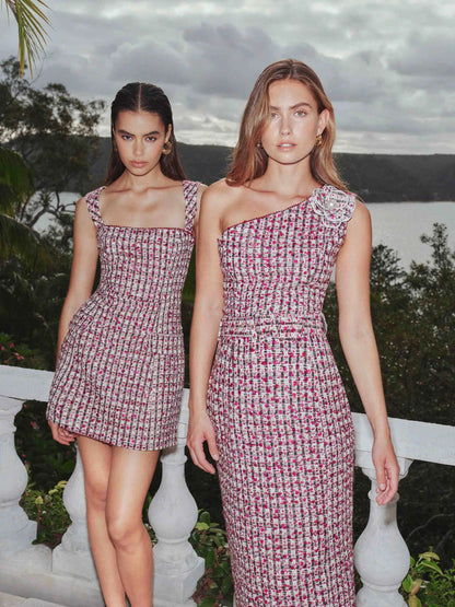 Bianca Tweed Mini Dress in Red